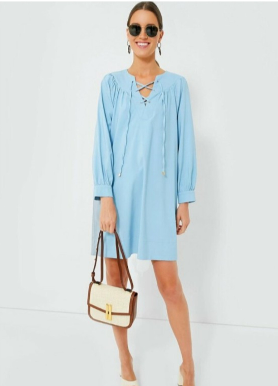 Tuckernuck Pomander Place Blue Robbie Dress XS Tie Front Long Sleeve Mini Lined